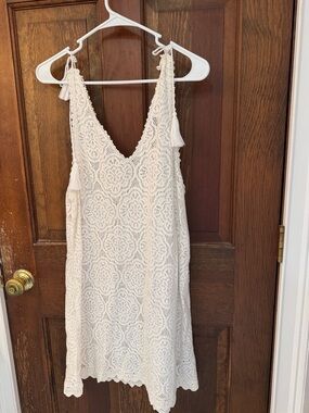 Crochet Lace V-Neck Slip Dress in Ivory